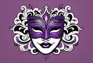 Unhappy Masquerade mask that is purple and black  with smoke tattoo idea