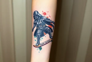 Darth Vader skateboarding > bullets > in loving memory > colors > god > futuristic 
add words "Darth Carter" on skateboard
add date 12/29/88-01/06/24 tattoo idea