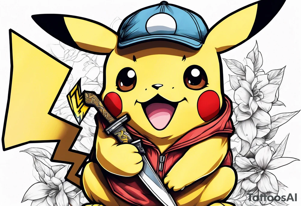 Pikachu holding a knife tattoo idea