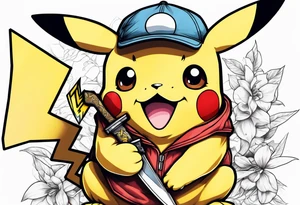 Pikachu holding a knife tattoo idea