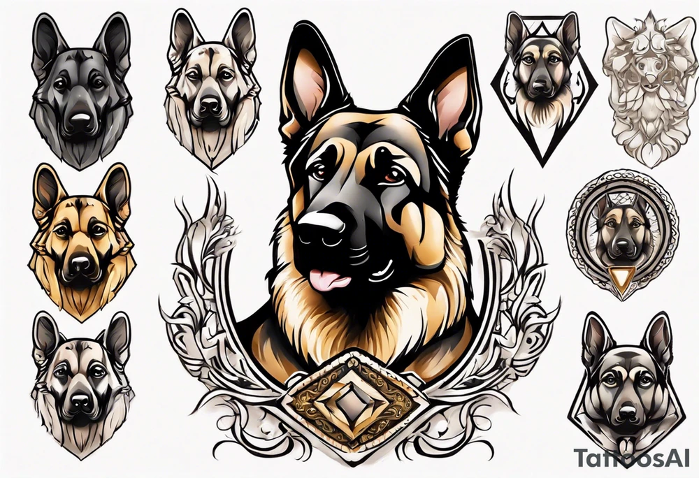 German Shepherd in fancy frame tattoo idea