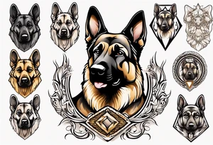 German Shepherd in fancy frame tattoo idea