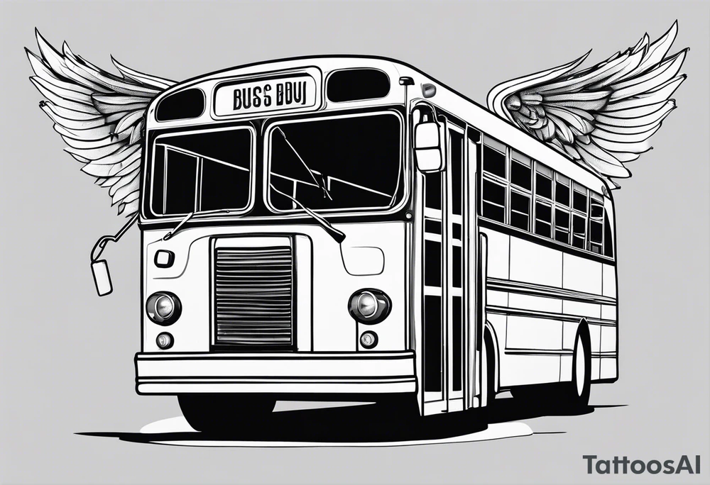 A bus with mechanical wings tattoo idea