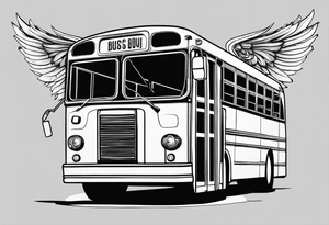 A bus with mechanical wings tattoo idea