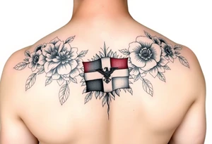 Make me a arm sleeve with flowers being the base having my zodiac sign Virgo, Dominican flag in color, something symbolizing nyc, my parents birthday on Roman numerals 1/10/1980 and 1/18/1984 tattoo idea