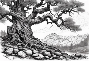 dead looking tree with rocks.  not spooky tattoo idea