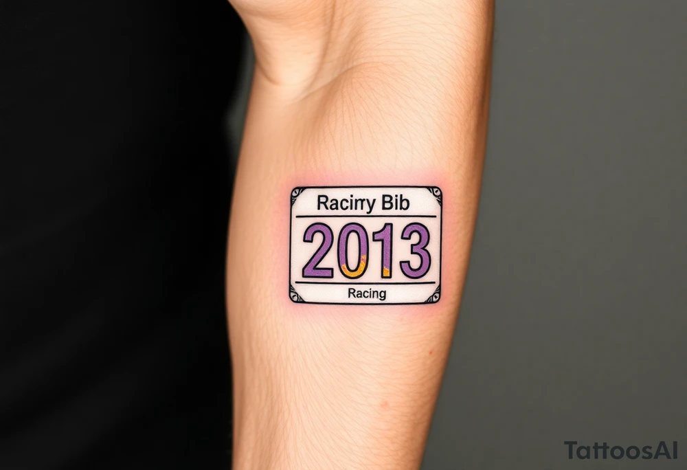 Racing half marathon bib 2013 purple and gold running safety pins tattoo idea