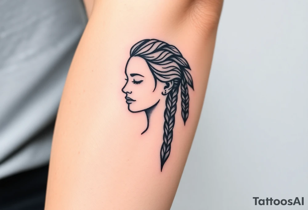 Female Native American dark braided hair tattoo idea
