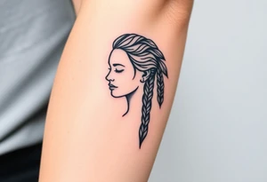Female Native American dark braided hair tattoo idea
