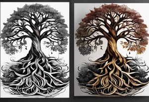 tree of life with long vertical roots
3 line triangles behind tattoo idea