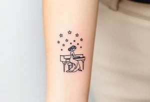 woman playing piano under the stars tattoo idea