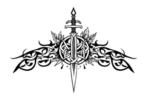 Armband tattoo combining a Celtic knot with a sword and nature tattoo idea
