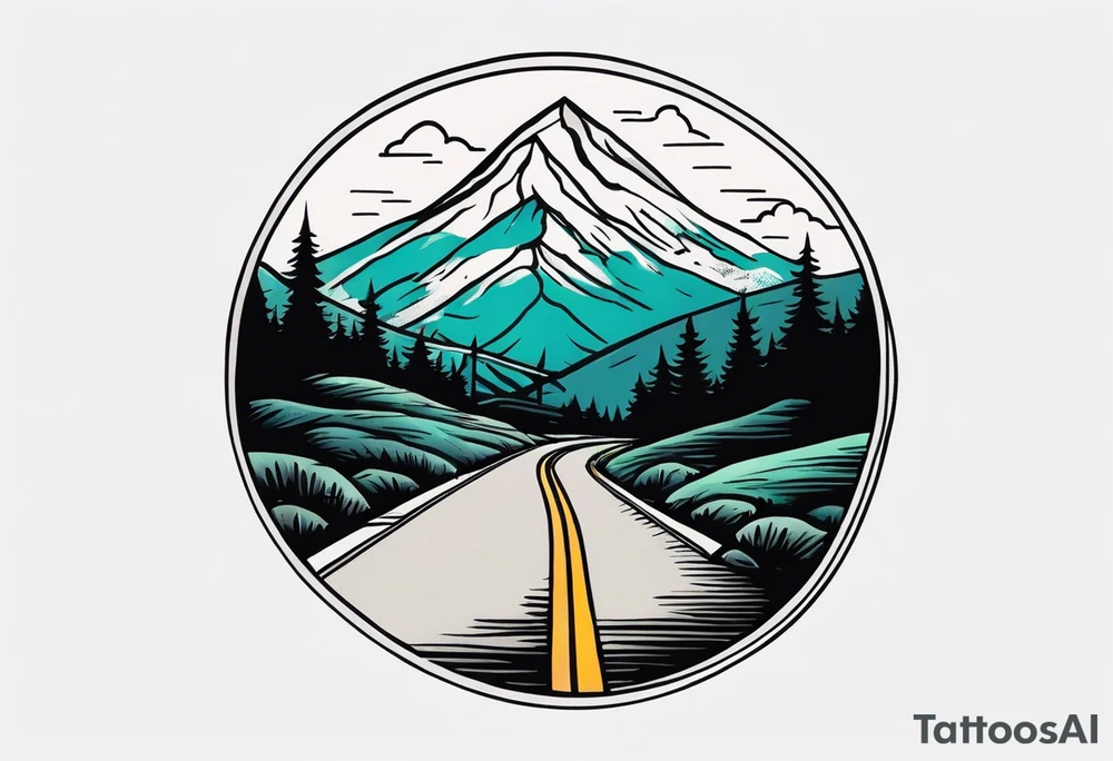 road into mountain tattoo idea