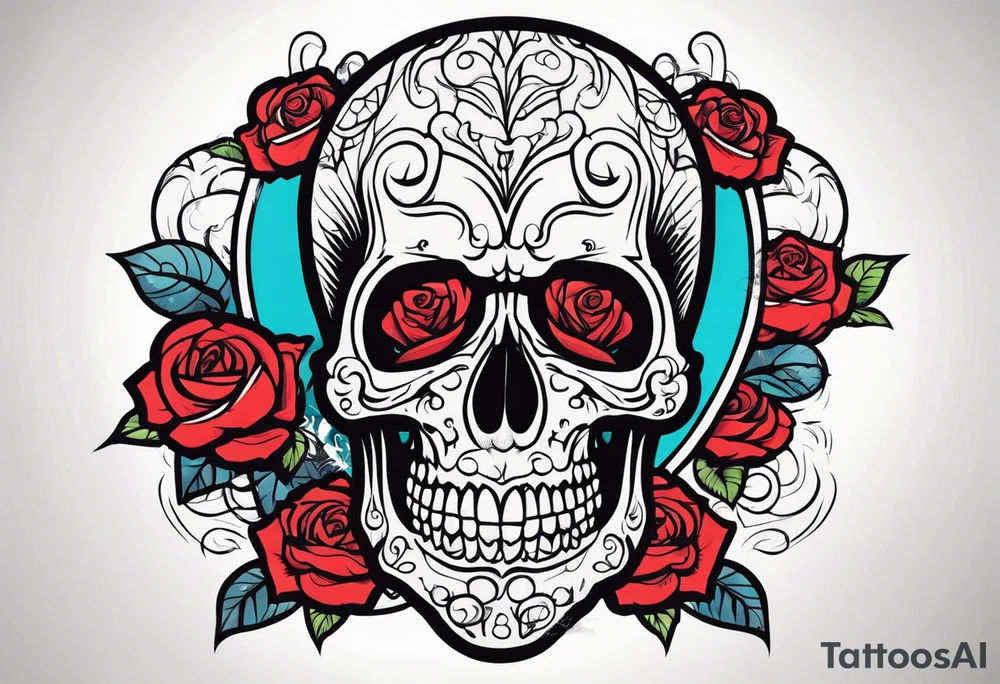 skull and roses tattoo idea