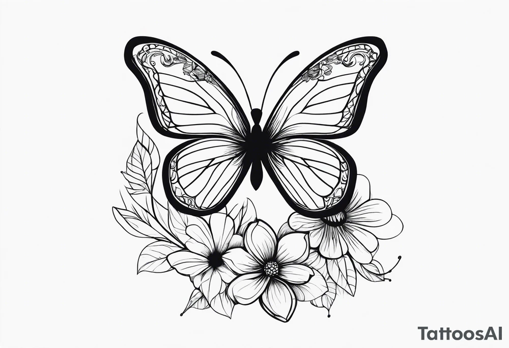 Butterflies in center of forearm with floral wrap around arm tattoo idea