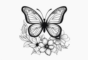 Butterflies in center of forearm with floral wrap around arm tattoo idea