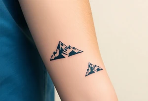 A pair of minimalist black and blue mountain peaks, one tattooed on the father’s forearm and the matching smaller version on the child’s wrist. tattoo idea