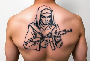 A bad nun junkie with a gun tattoo idea
