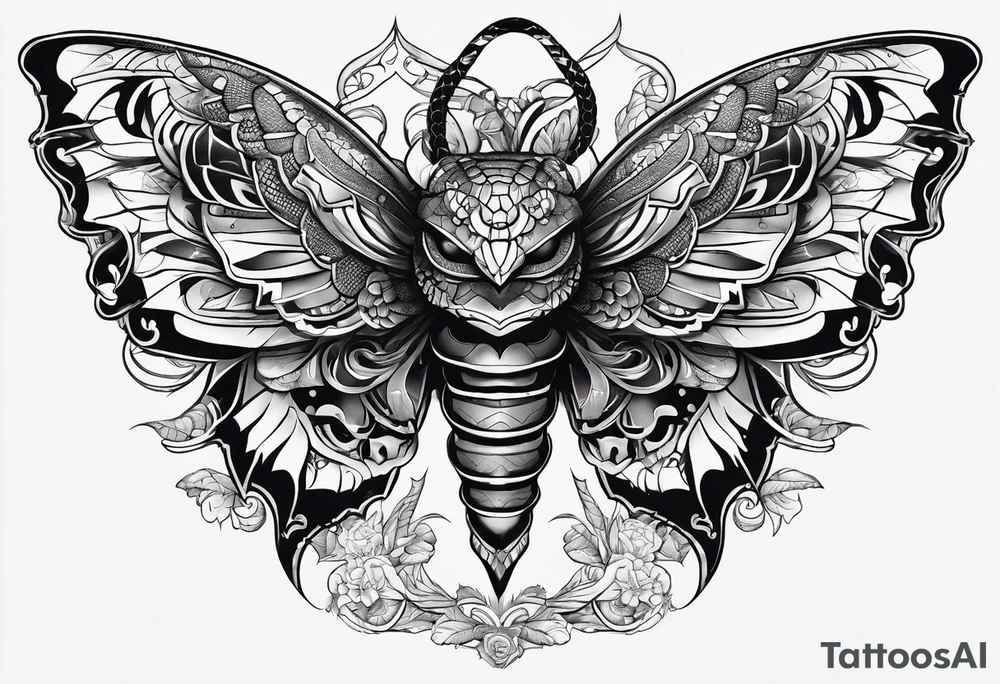 moth, “snake head wings” tattoo idea