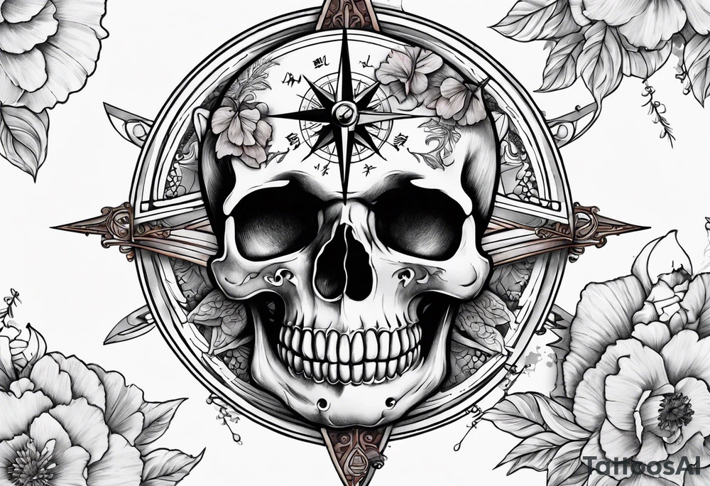 Compass wonderland skulls tattoo idea