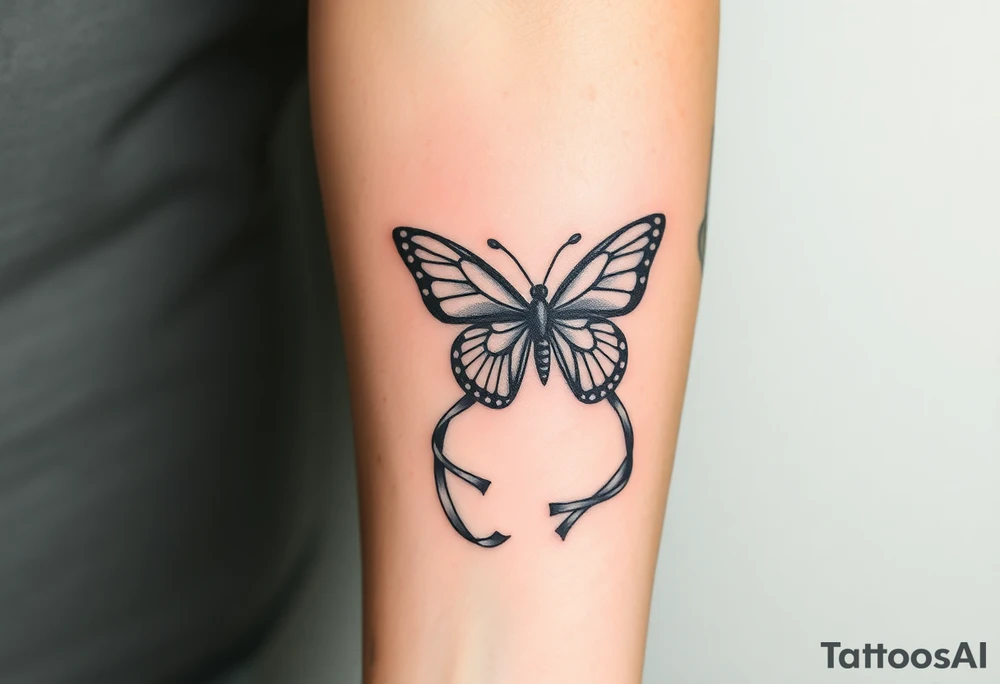 ethereal butterfly with flowing silk ribbons in moonlight tattoo idea