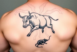I want a tattoo with a bull with its horns down running full body chasing a rat on my lower back tattoo idea