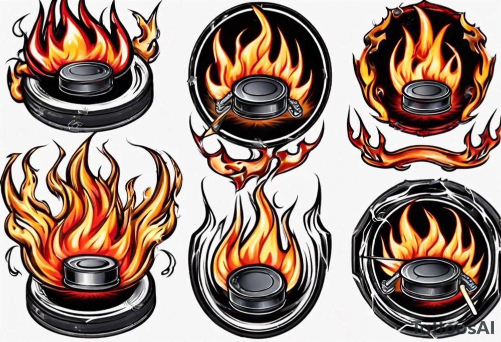 hockey puck with flames moving tattoo idea