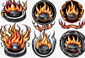 hockey puck with flames moving tattoo idea