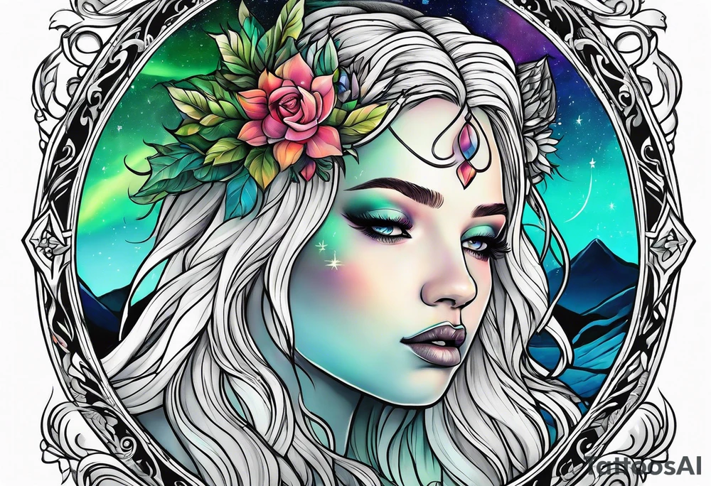 Norwegian mythology with aurora borealis tattoo idea