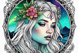 Norwegian mythology with aurora borealis tattoo idea
