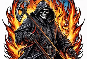 Flames grim reaper firefighter tattoo idea