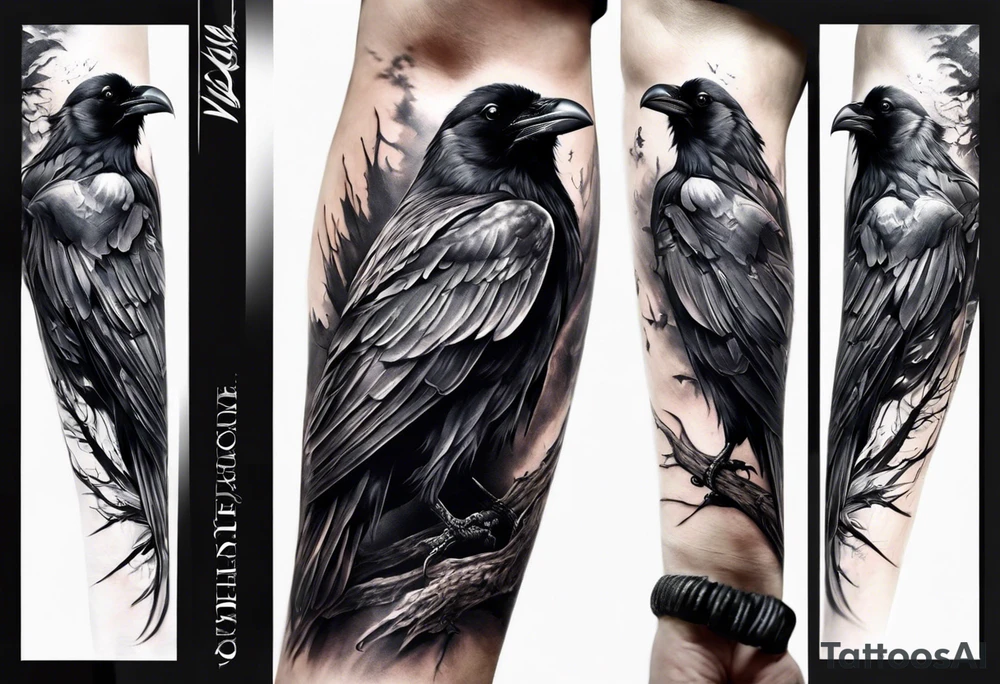 Generate a tattoo of a raven for the forearm tattoo idea