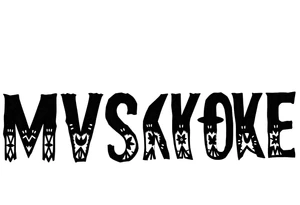 The word “MVSKOKE” shaded with Native American pattern tattoo idea