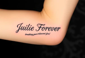Julie Forever breathing iridescent fire against stormy skies tattoo idea