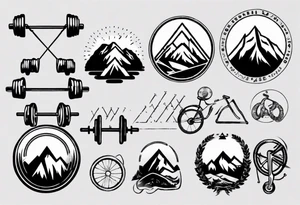 barbell, cycle, mountain tattoo idea