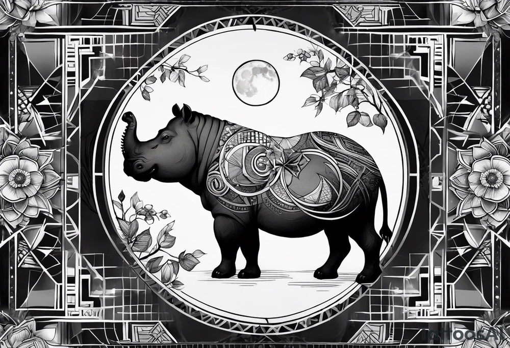 Very asymmetrical, +geometric pattern, with realistic full moon, with hippo,+tribal, +geometric, +inkart , +blackwork, +grey scale, + sketch
with wintersweet flower bud, +inkart touch, +for men, detailed , combined favourite , tattoo idea