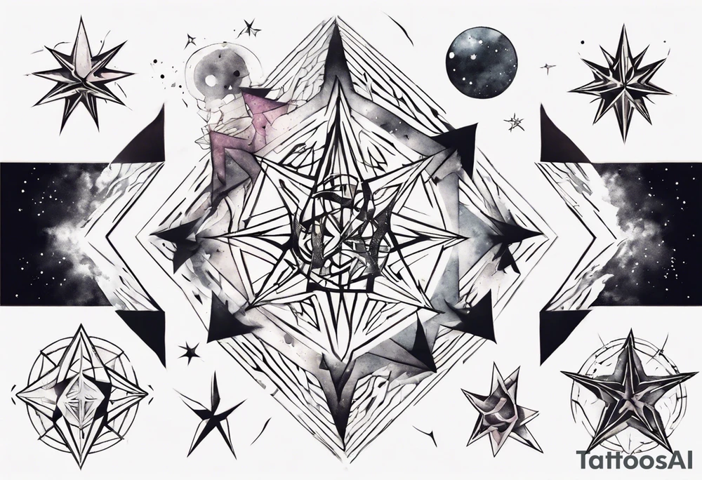 Geometric single image, abstract art, colect some stars to shine, pigment acquarel color, damage done, transient, cthulhu tattoo idea