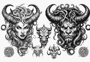 minotaur evil and medusa side by side tattoo idea