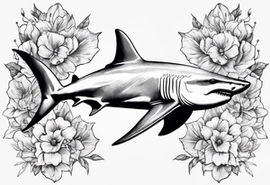 Hammerhead shark with flowers tattoo idea