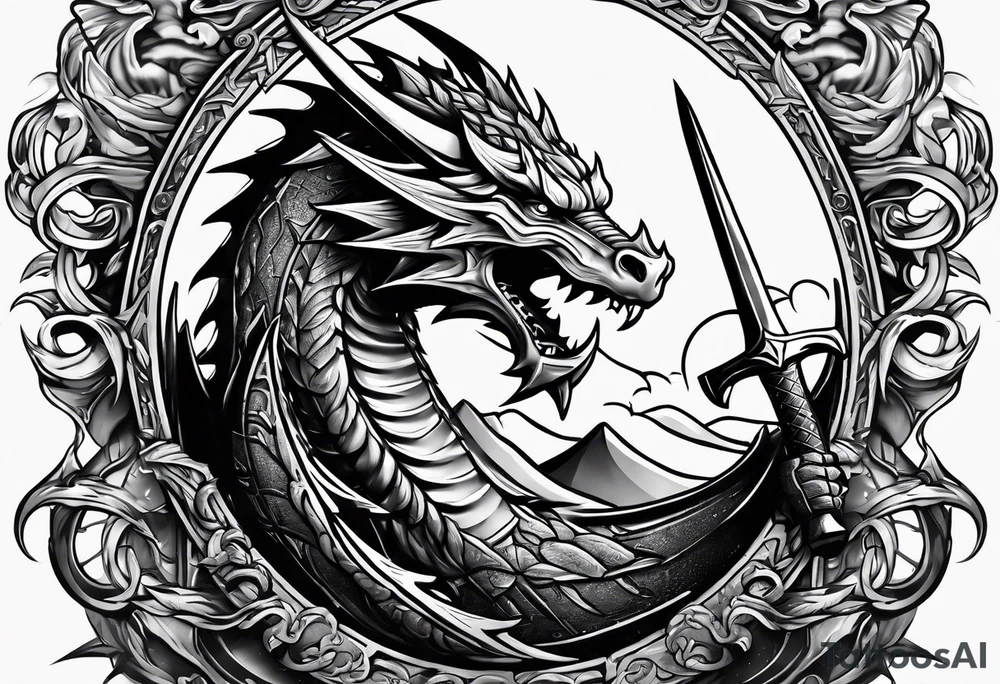 Valhalla sword shield dragon axe ship tattoo idea
