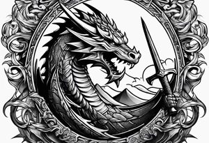 Valhalla sword shield dragon axe ship tattoo idea