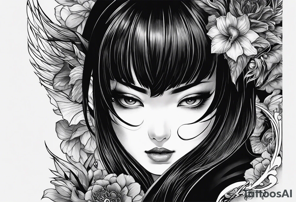 Tomie by Juji Ito half of face is beautiful another face is monstrous tattoo idea