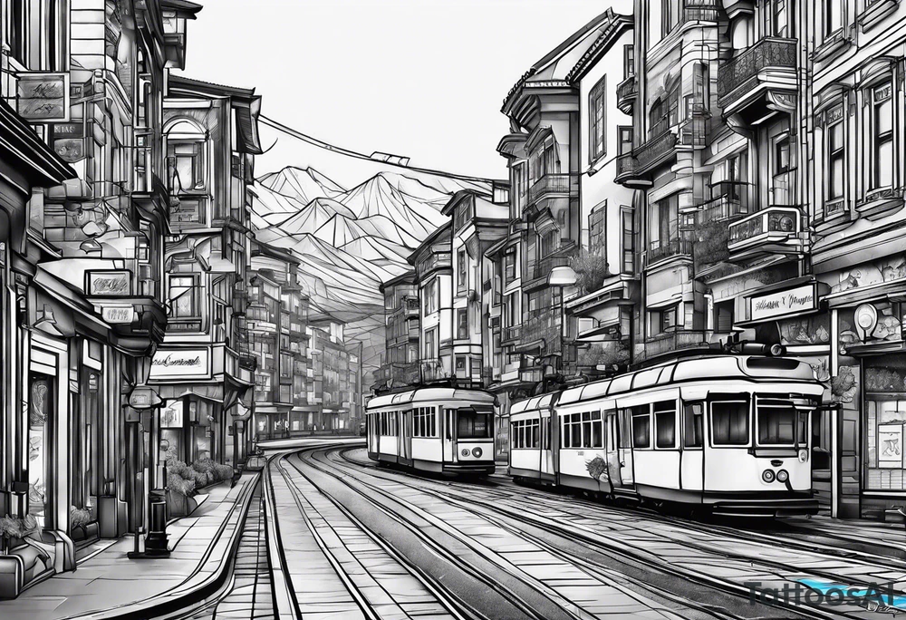 city line art with simple waves tattoo idea