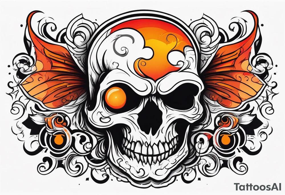 Ghost of skull that is red and orange tattoo idea