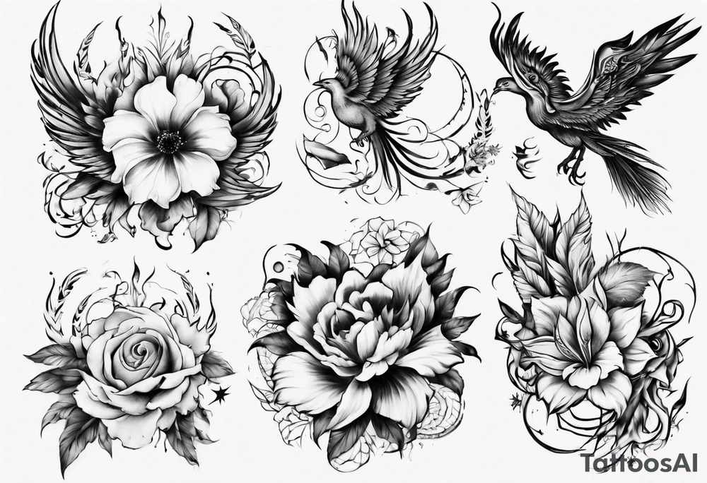 Phoenix floral dream tattoo idea