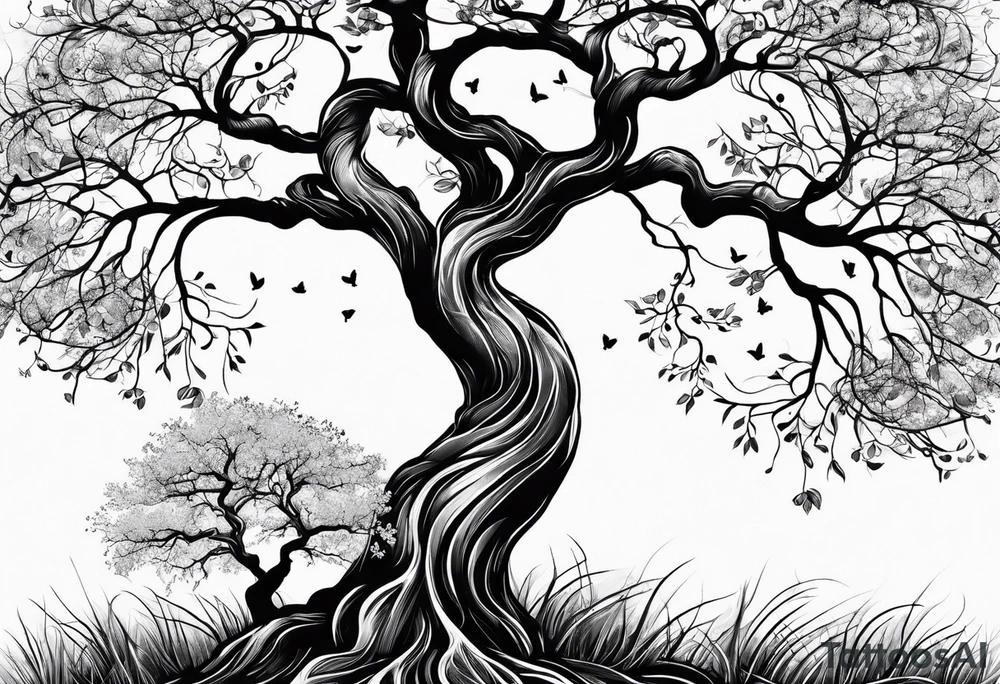Tree with branches for children and grandchildren’s names tattoo idea