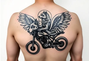 guardian angel wolf on a motorcycle tattoo idea