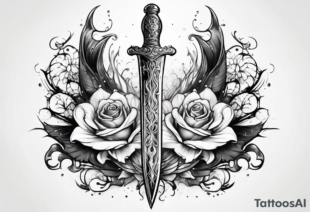 Feminine magical dagger with a splash of water swirling around it delicately tattoo idea