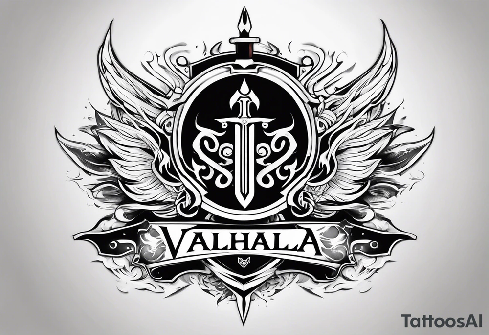 Valhalla on  fire shield sword tattoo idea