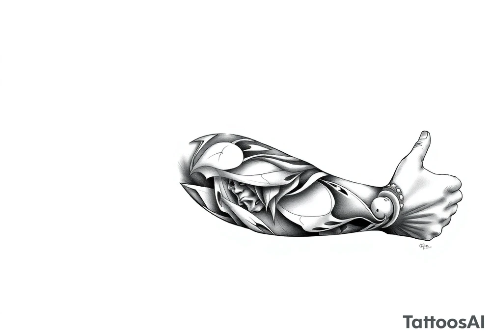 Full left arm sleeve about fatherhood tattoo idea